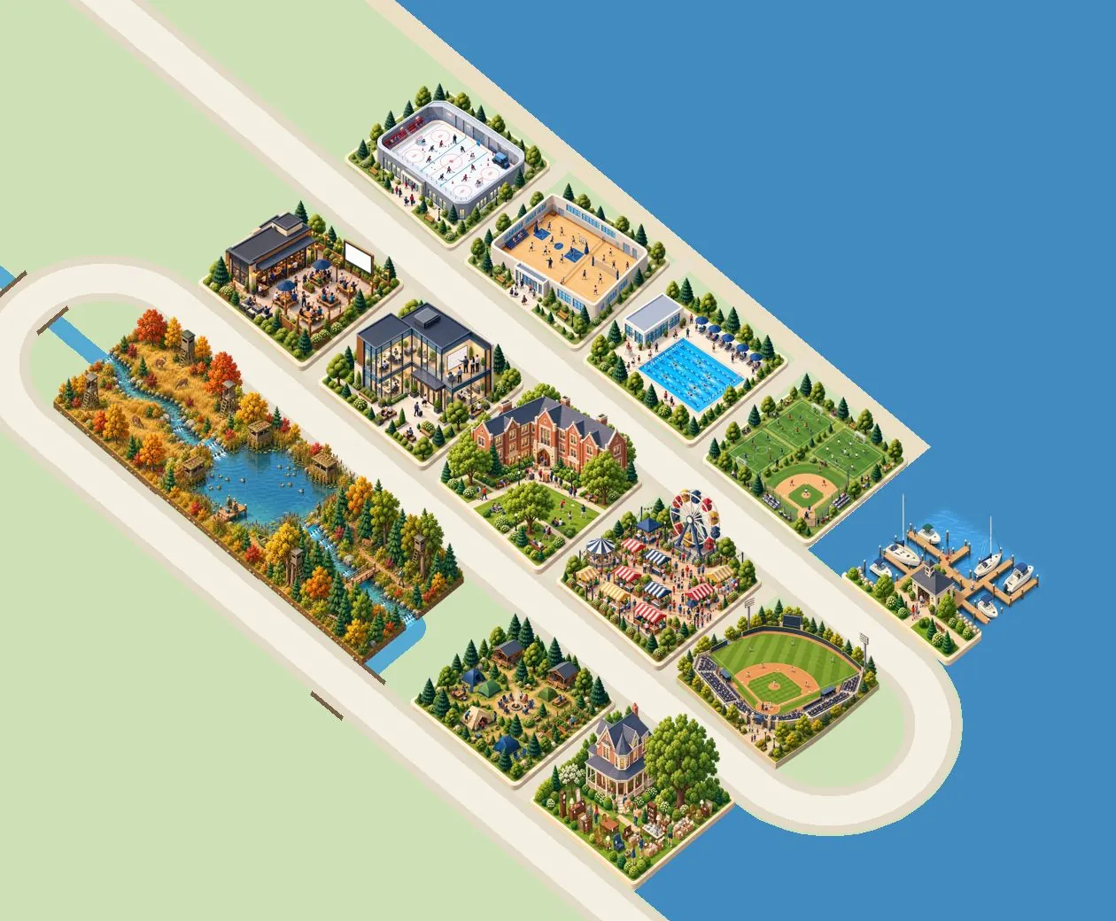 Ordallo’s illustrated town of courts, fields, and shared spaces